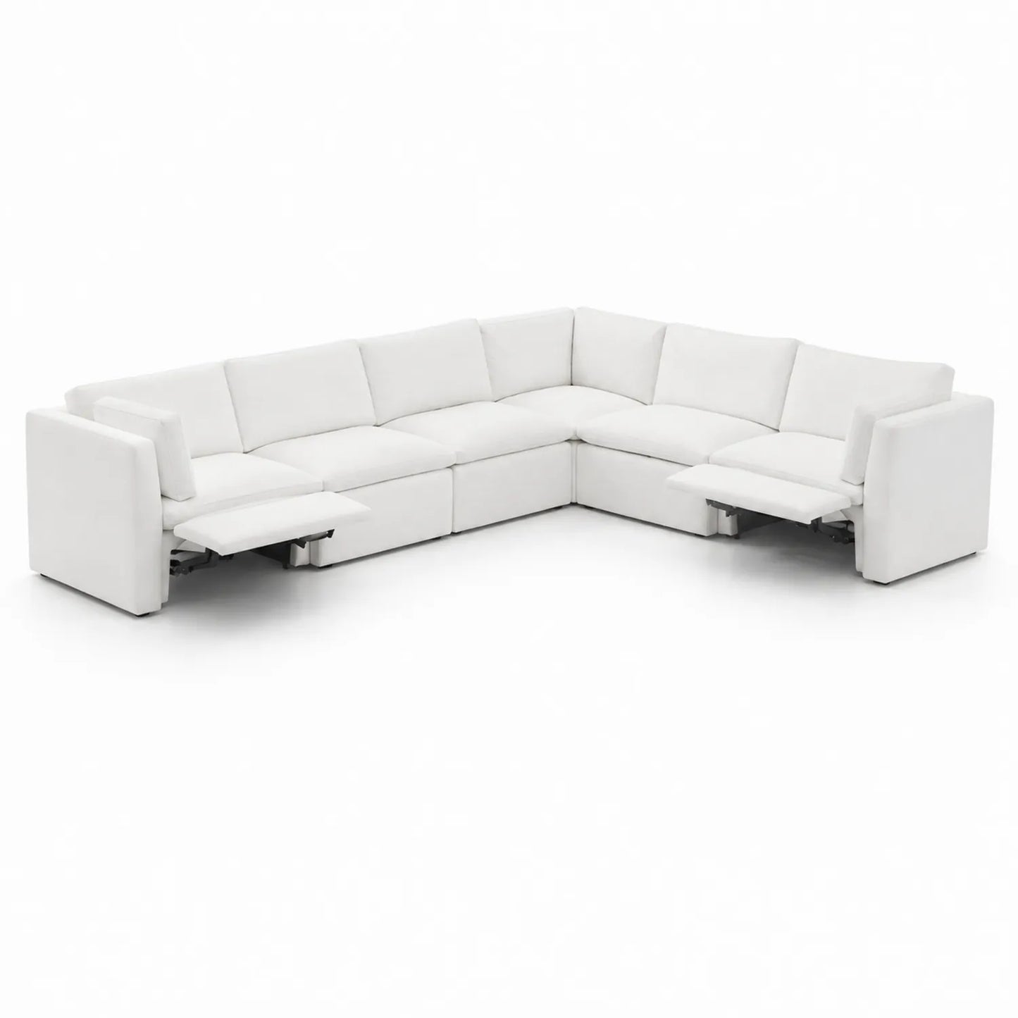Canapé d'angle modulaire en tissu blanc avec repose-pieds