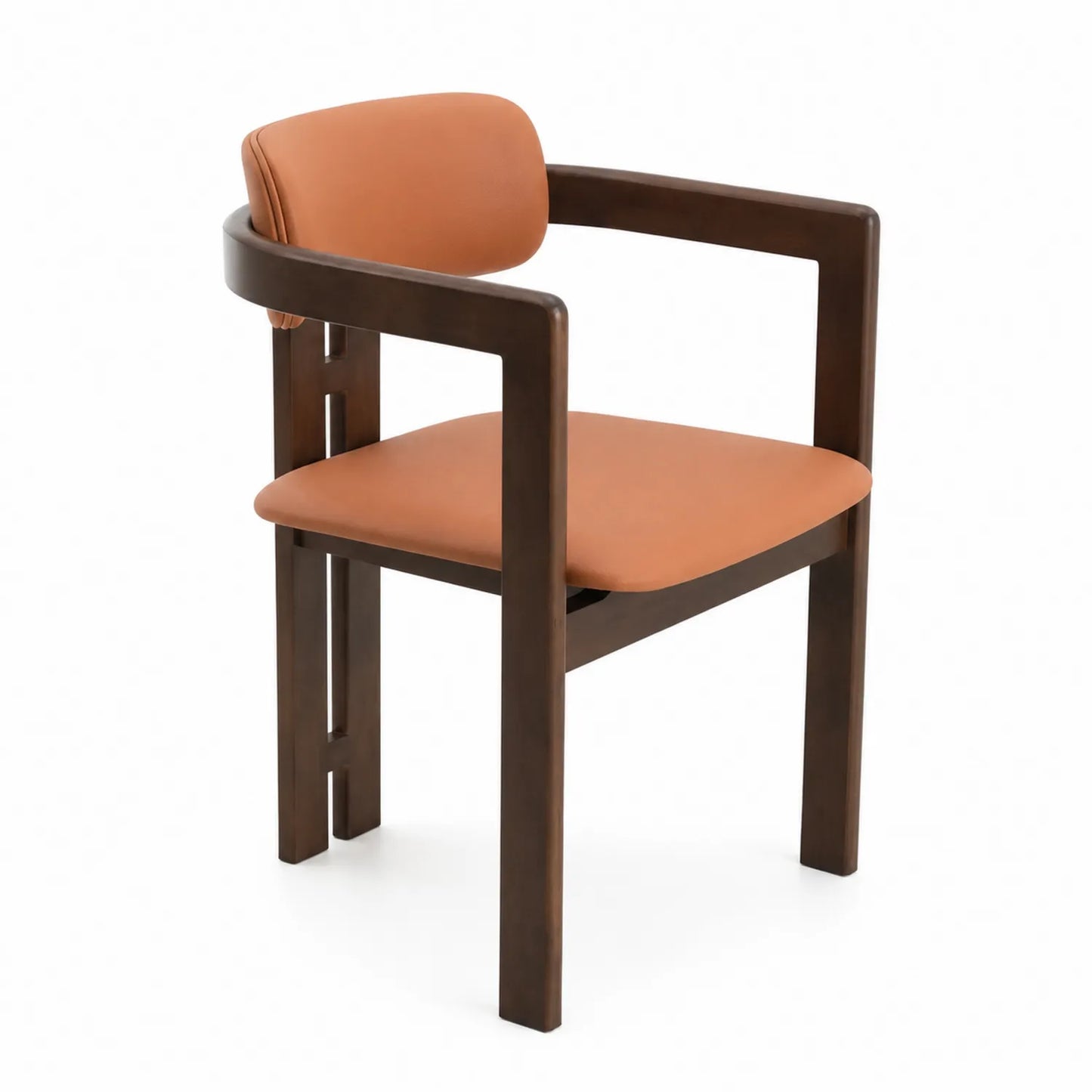 Chaise en bois avec assise en cuir synthétique marron