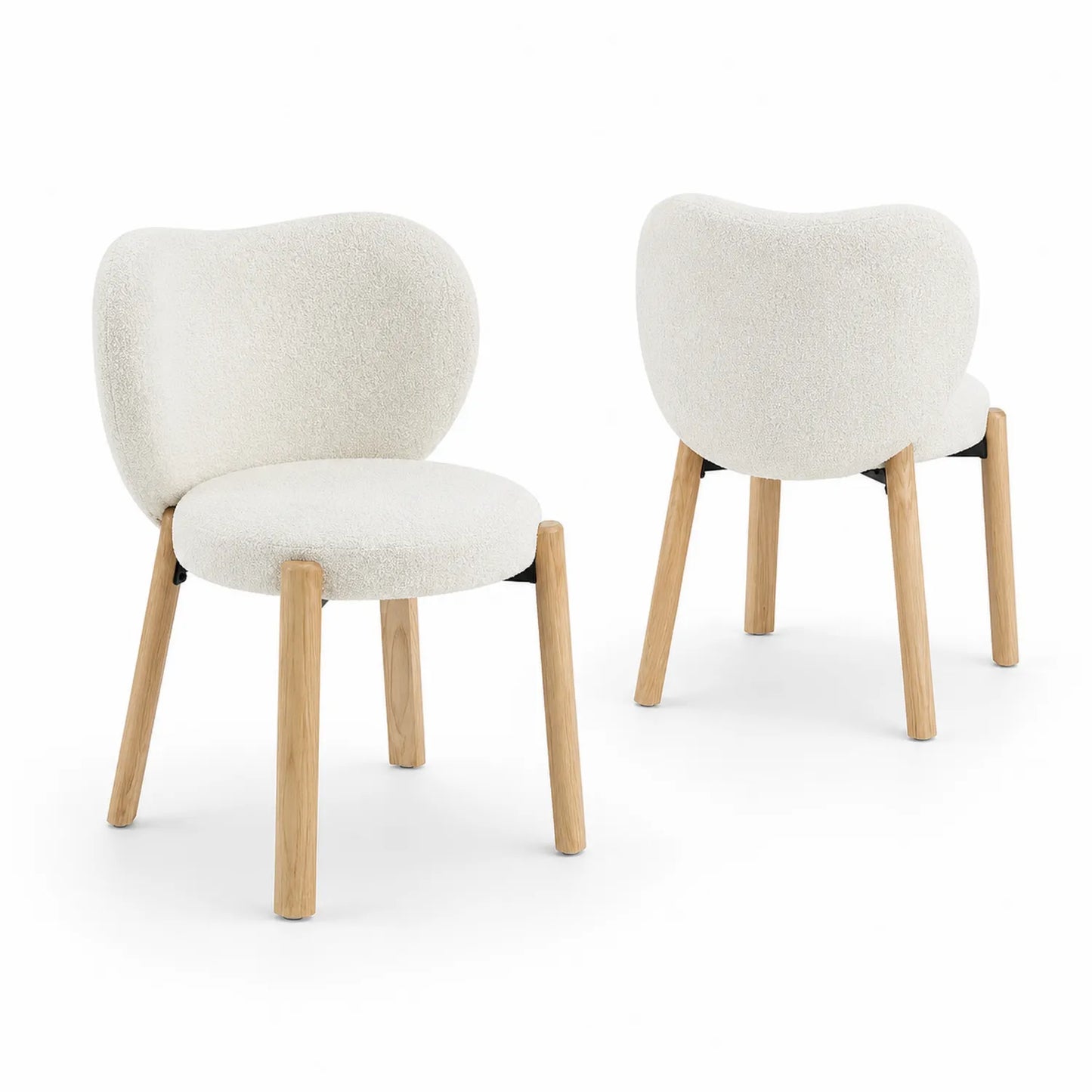 Set de 2 chaises en tissu bouclé, pieds en chêne
