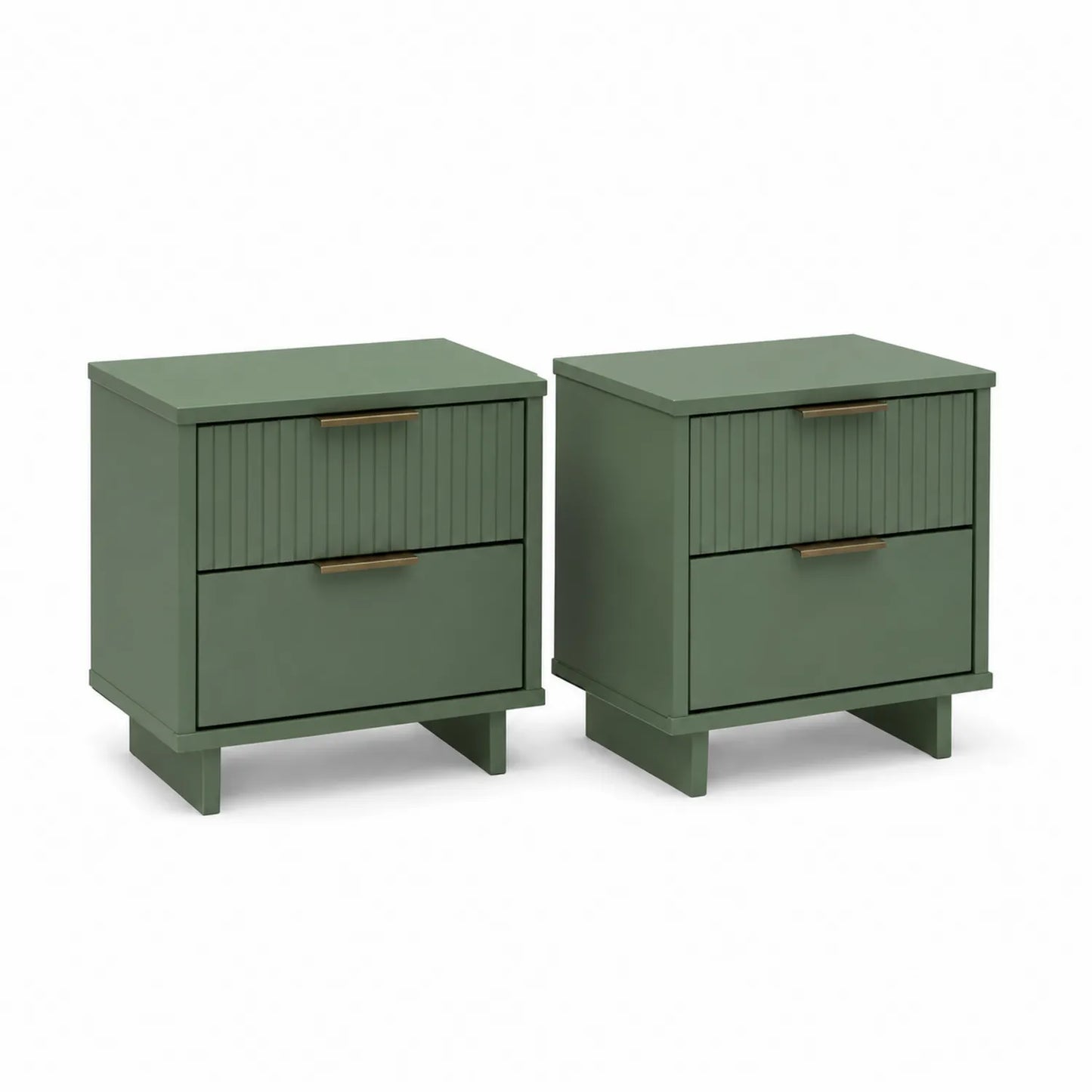Lot de 2 tables de chevet en bois vert avec deux tiroirs