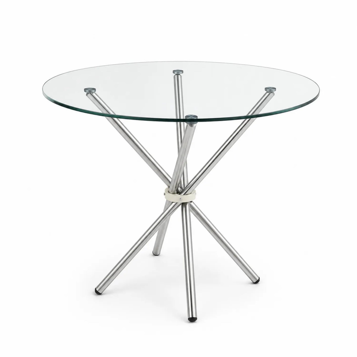Table ronde en verre trempé et acier inoxydable diamètre 90 cm