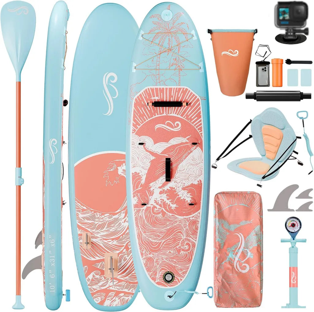 Planche de Paddle Gonflable 320cm pour Adultes, Sup 2-en-1 avec Si¨¨ge et Accessoires, Capacit¨¦ 130kg - Parfait pour Surf, P¨ºche et Yoga