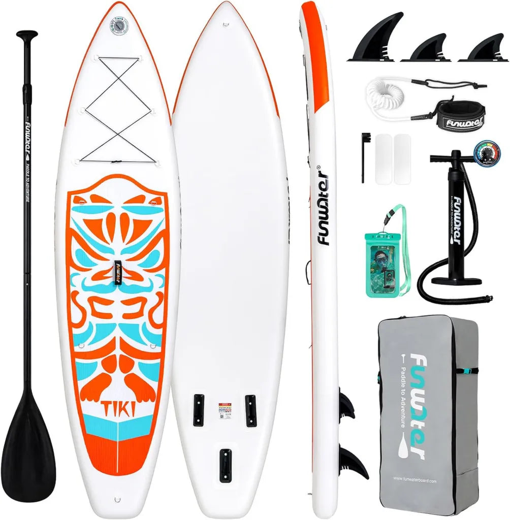 Planche de SUP Gonflable FunWater Ultra-L¨¦g¨¨re 8 kg - Kit Complet pour Tous Niveaux avec Pompe et Sac ¨¦tanche