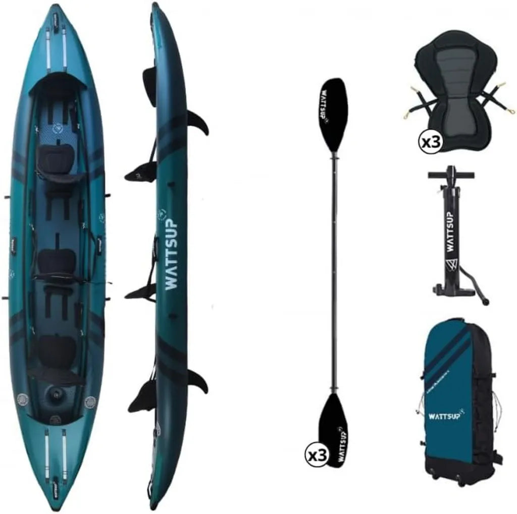 Kayak Gonflable 3 Places Haute Pression 460x85cm avec Accessoires - Bleu