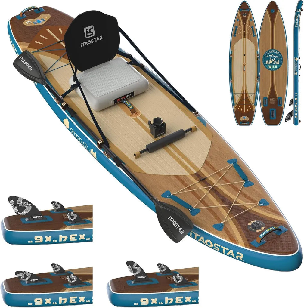 Planche de Paddle Gonflable iTAOSTAR Wild avec Si¨¨ge - Dimensions Vari¨¦es, ¨¦quipement Complet Premium, Stabilit¨¦ et Polyvalence pour Tous Niveaux