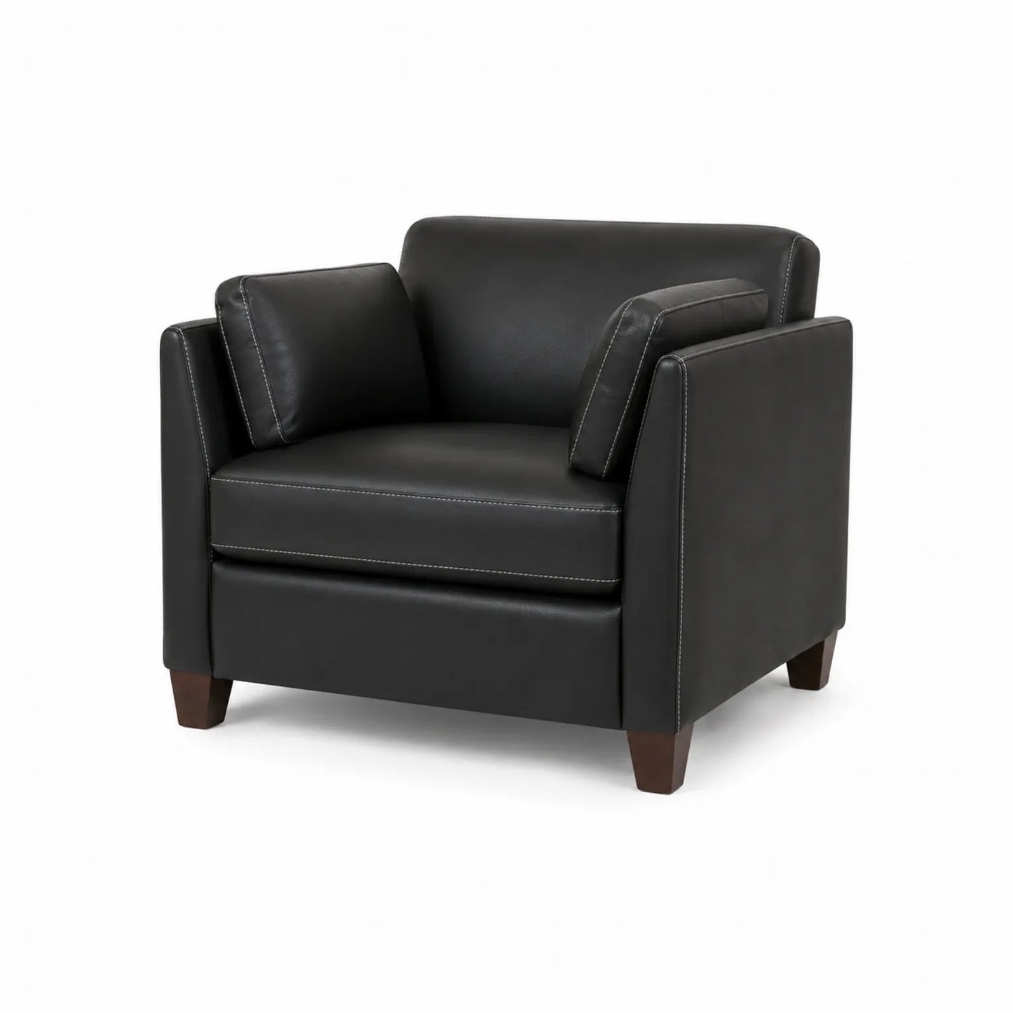 Fauteuil en simili cuir noir avec pieds en bois