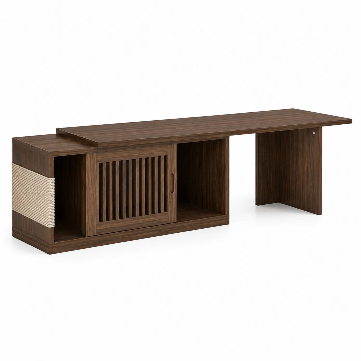 Meuble TV en bois avec corde et rangement 180x40x50 cm