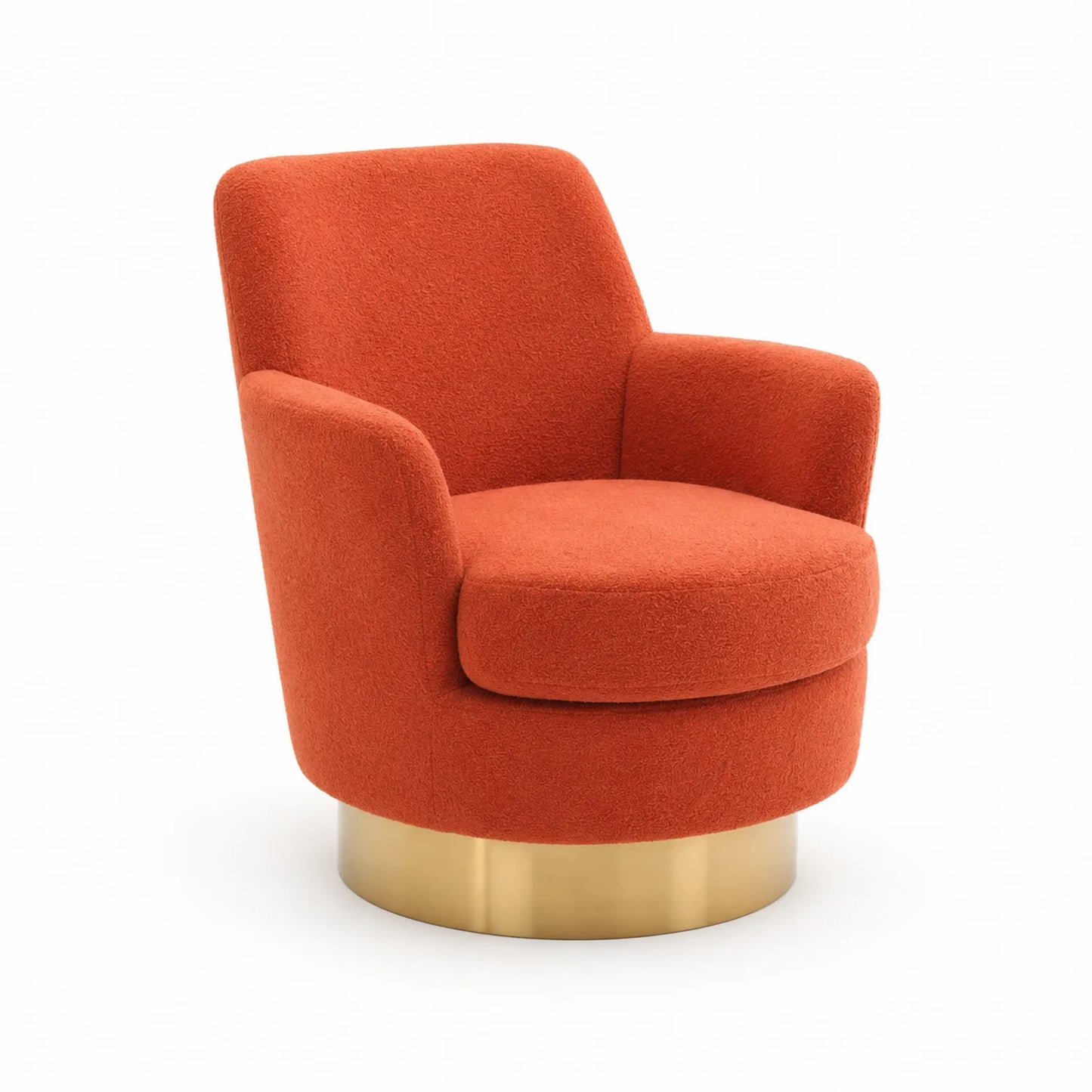 Fauteuil pivotant en tissu bouclé orange avec base métallique