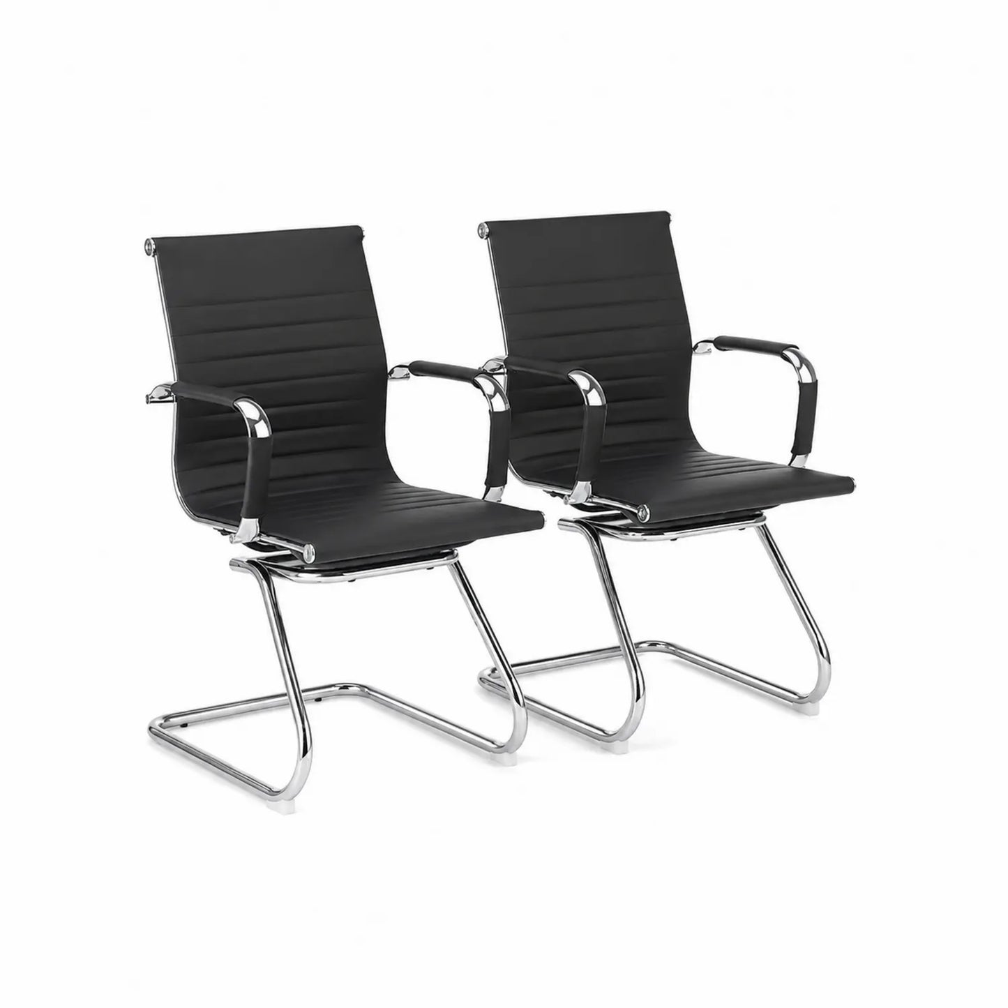 Lot de 2 chaises en cuir synthétique noir avec structure en métal chromé