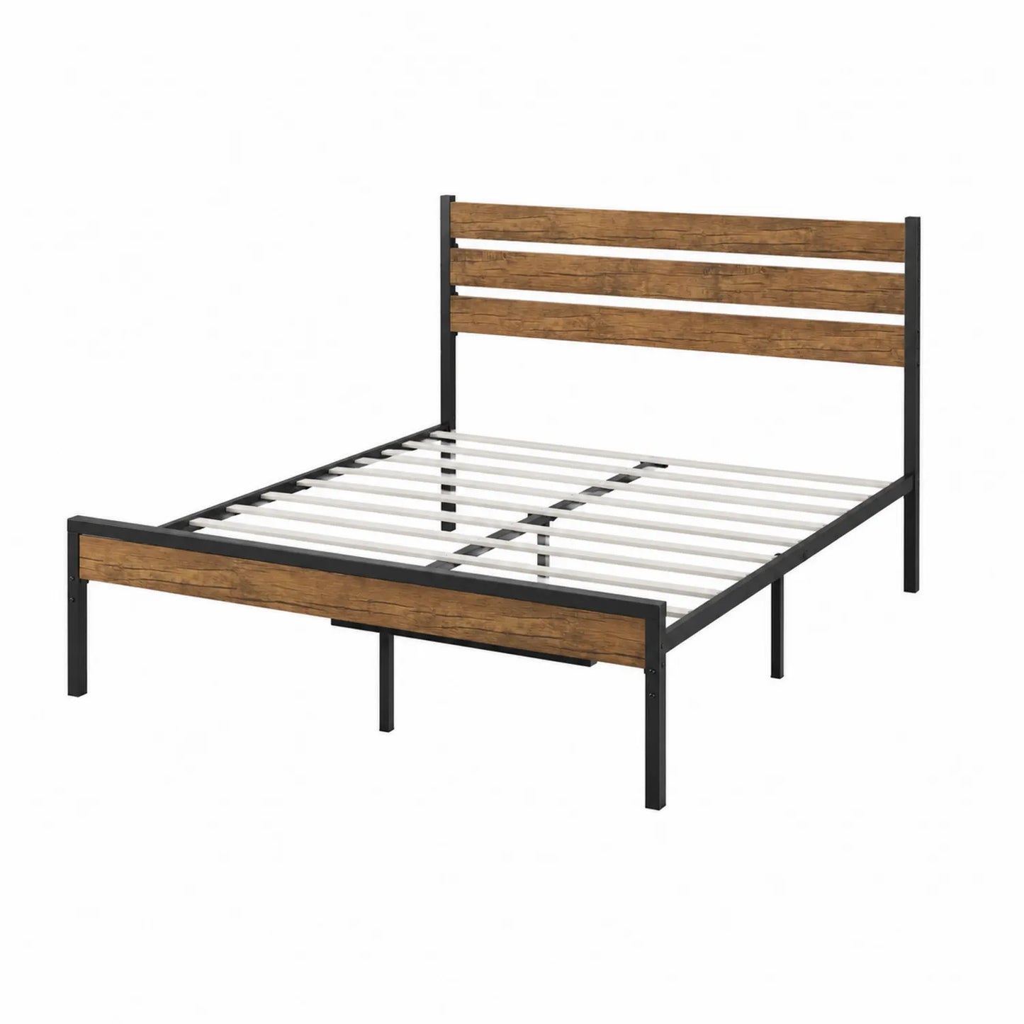 Lit double en métal et bois Contreplaqué Marron/Noir 200x140 cm