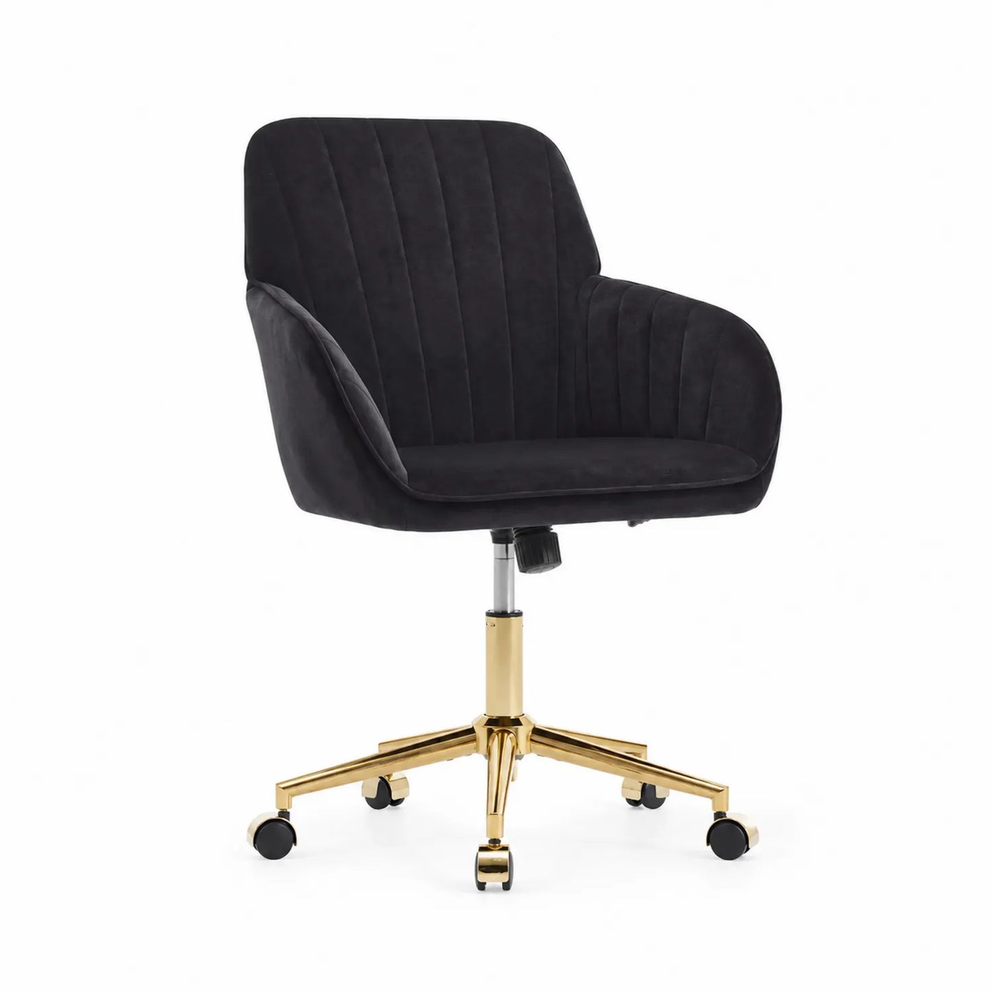 Chaise de bureau en velours noir avec base en métal doré