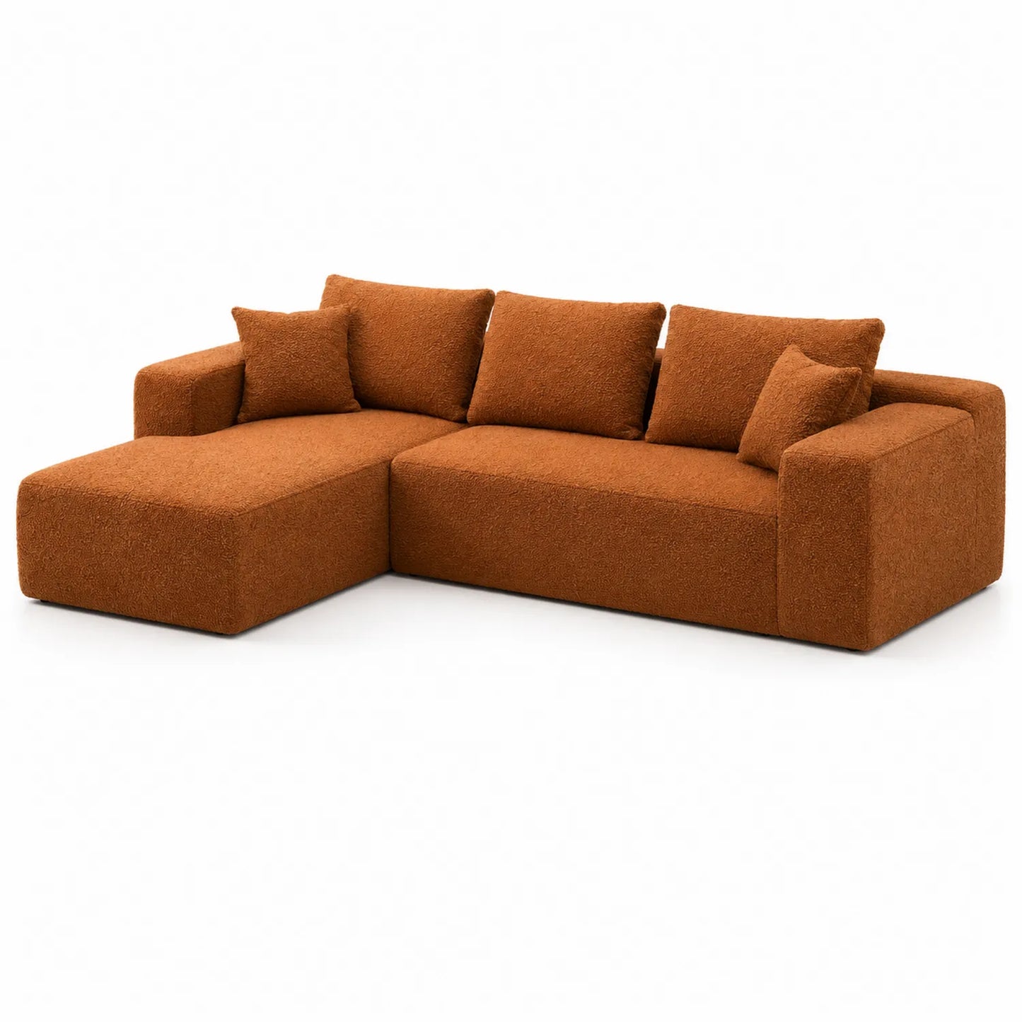 Canapé d'angle en tissu bouclé avec méridienne gauche, Marron