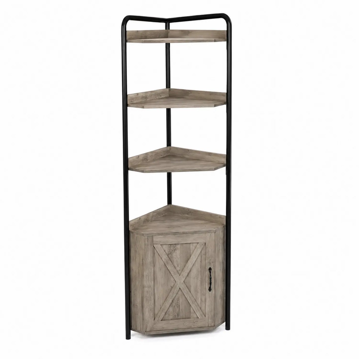 Étagère d'angle en bois et métal avec porte