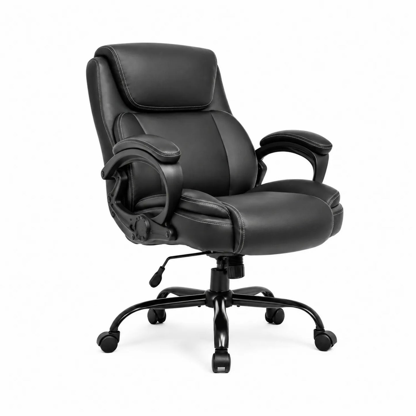 Chaise de bureau en similicuir noir avec accoudoirs rembourrés