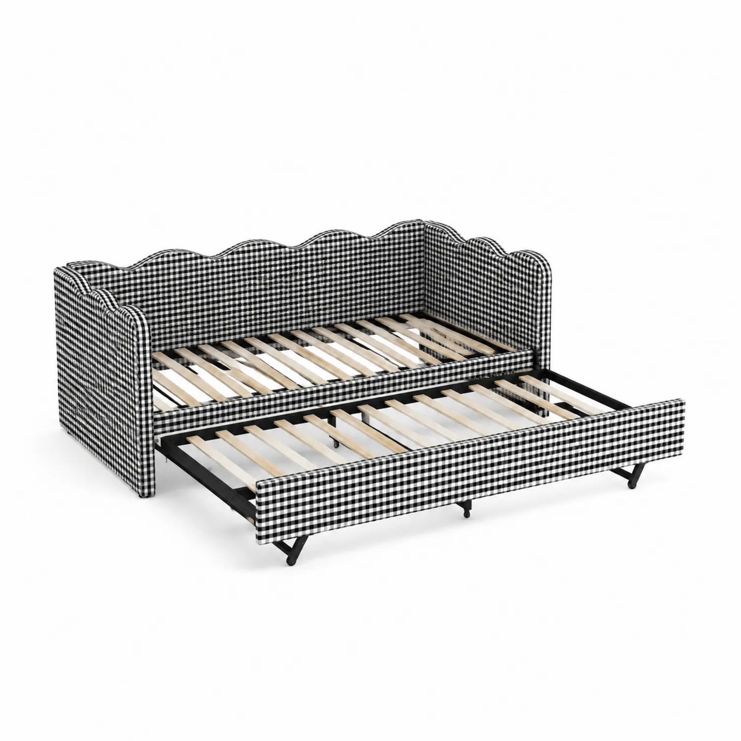 Lit gigogne en tissu à carreaux Noir/Blanc 200x90 cm