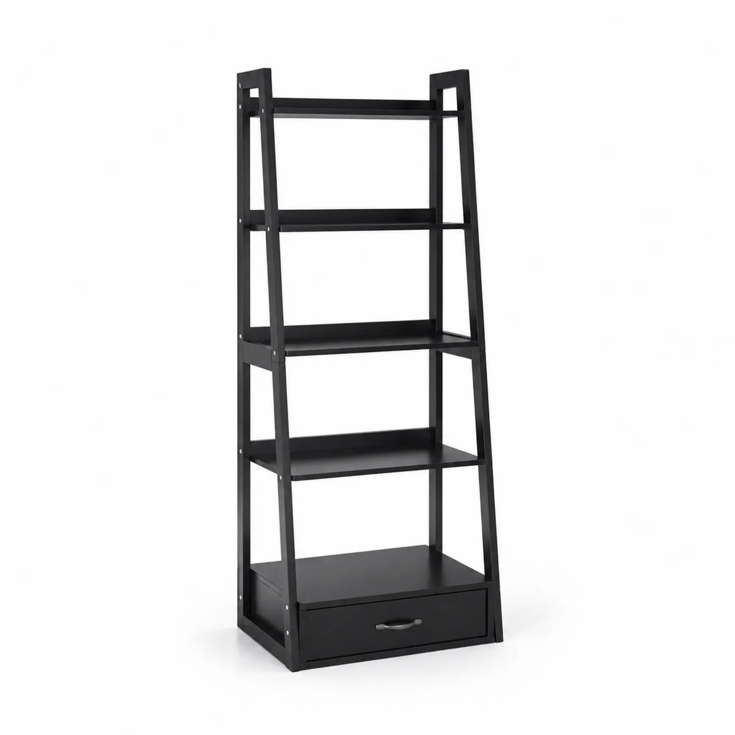 Étagère 4 niveaux avec tiroir en bois MDF noir