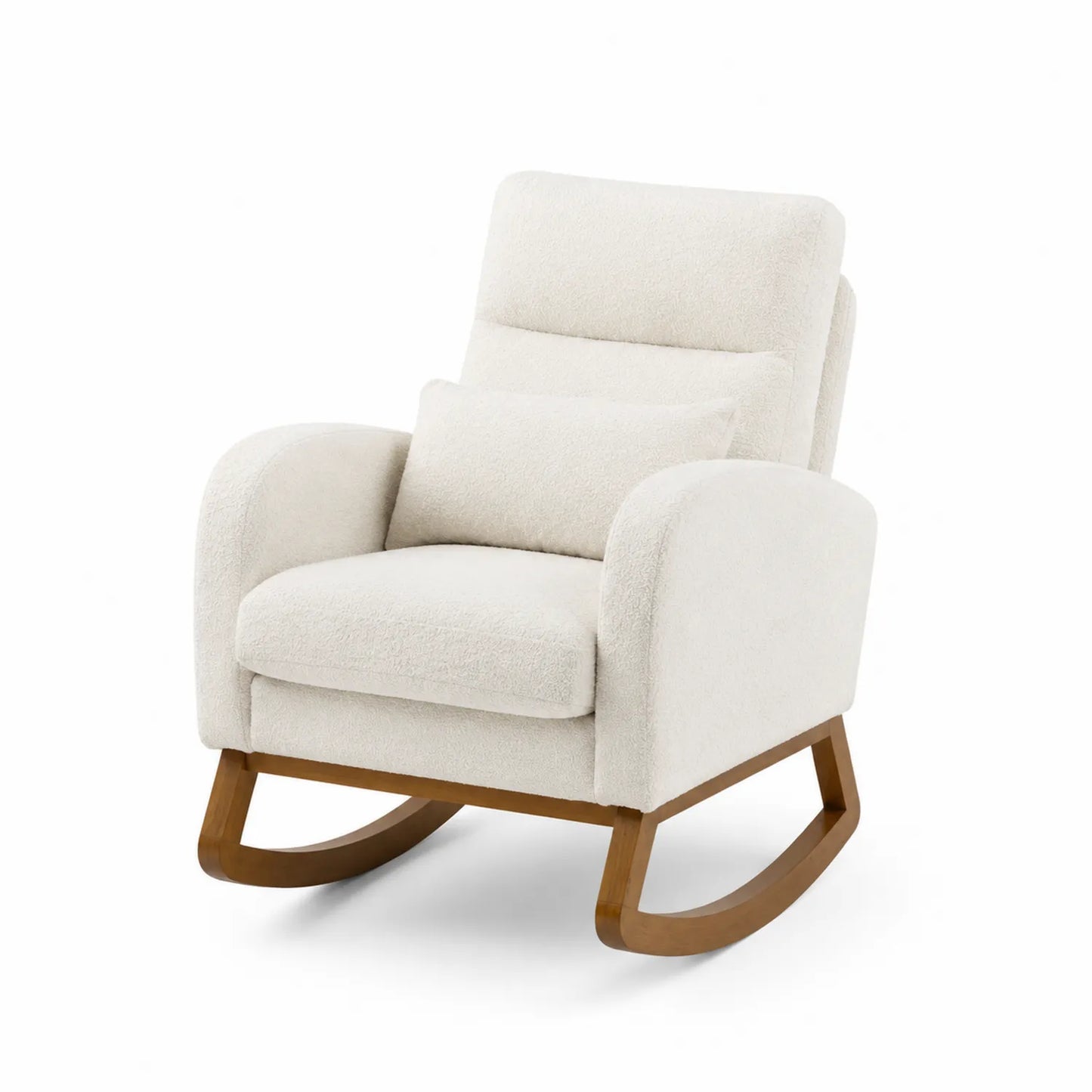 Fauteuil à bascule en bois et tissu blanc