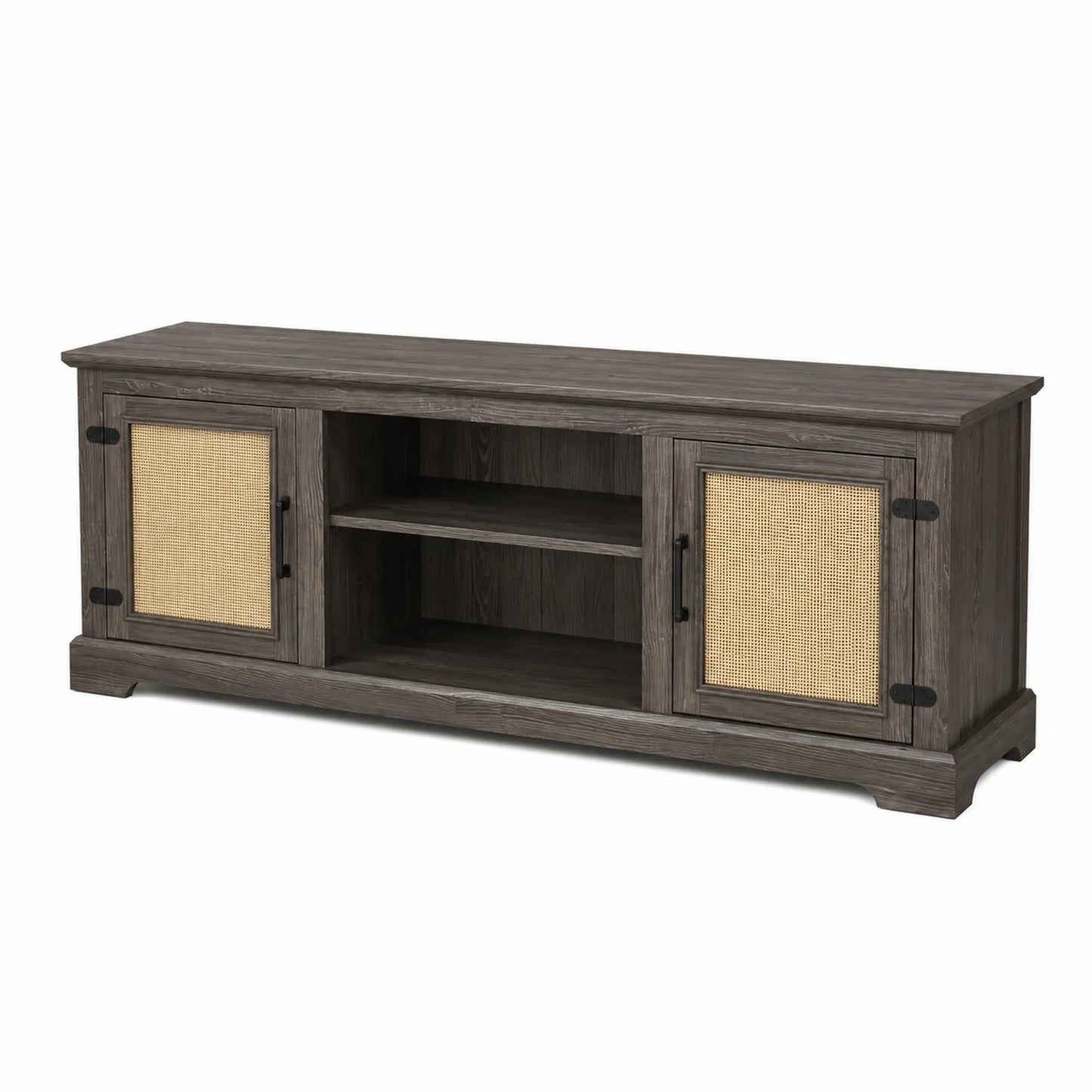 Meuble TV en bois et rotin