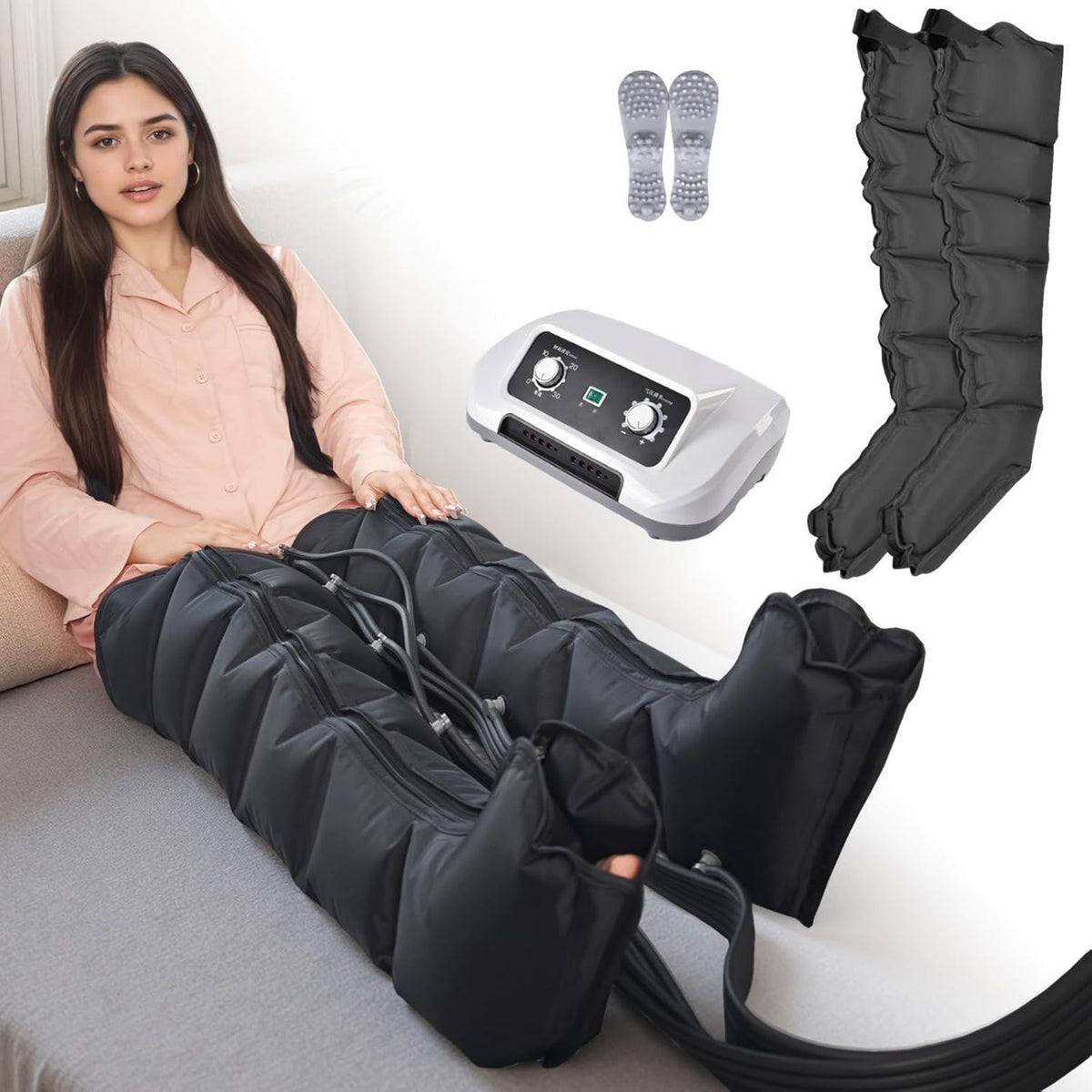 Pressoth¨¦rapie pour jambes et abdomen - r¨¦glable, usage ¨¤ domicile, usage professionnel, 6 chambres, noir