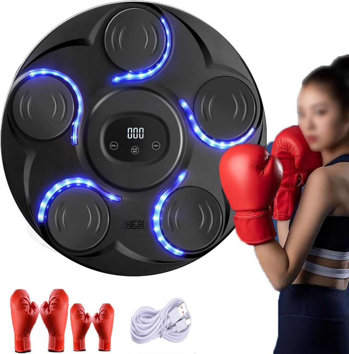 Machine de boxe musicale - montage mural, avec gants de boxe, connexion Bluetooth, usage ¨¤ domicile