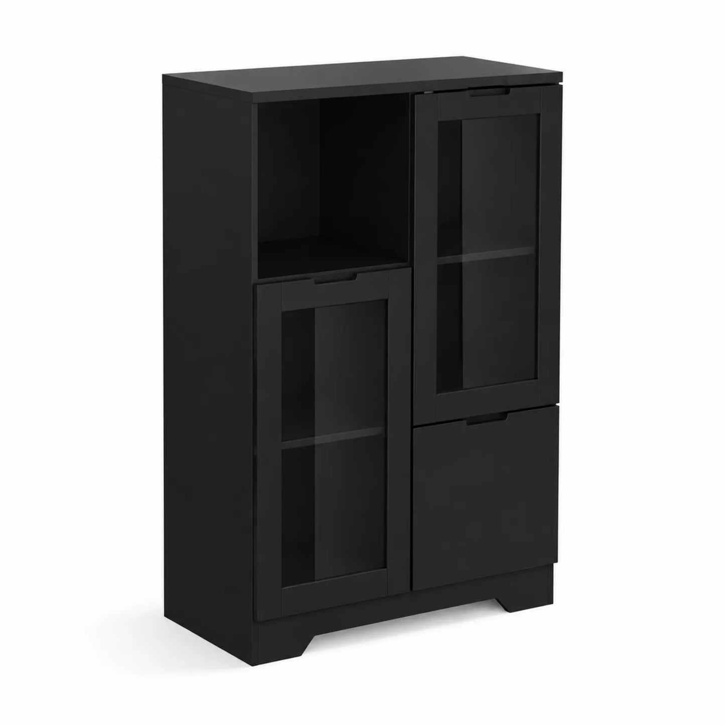 Armoire noire en MDF avec portes en verre trempé 80x35x120 cm