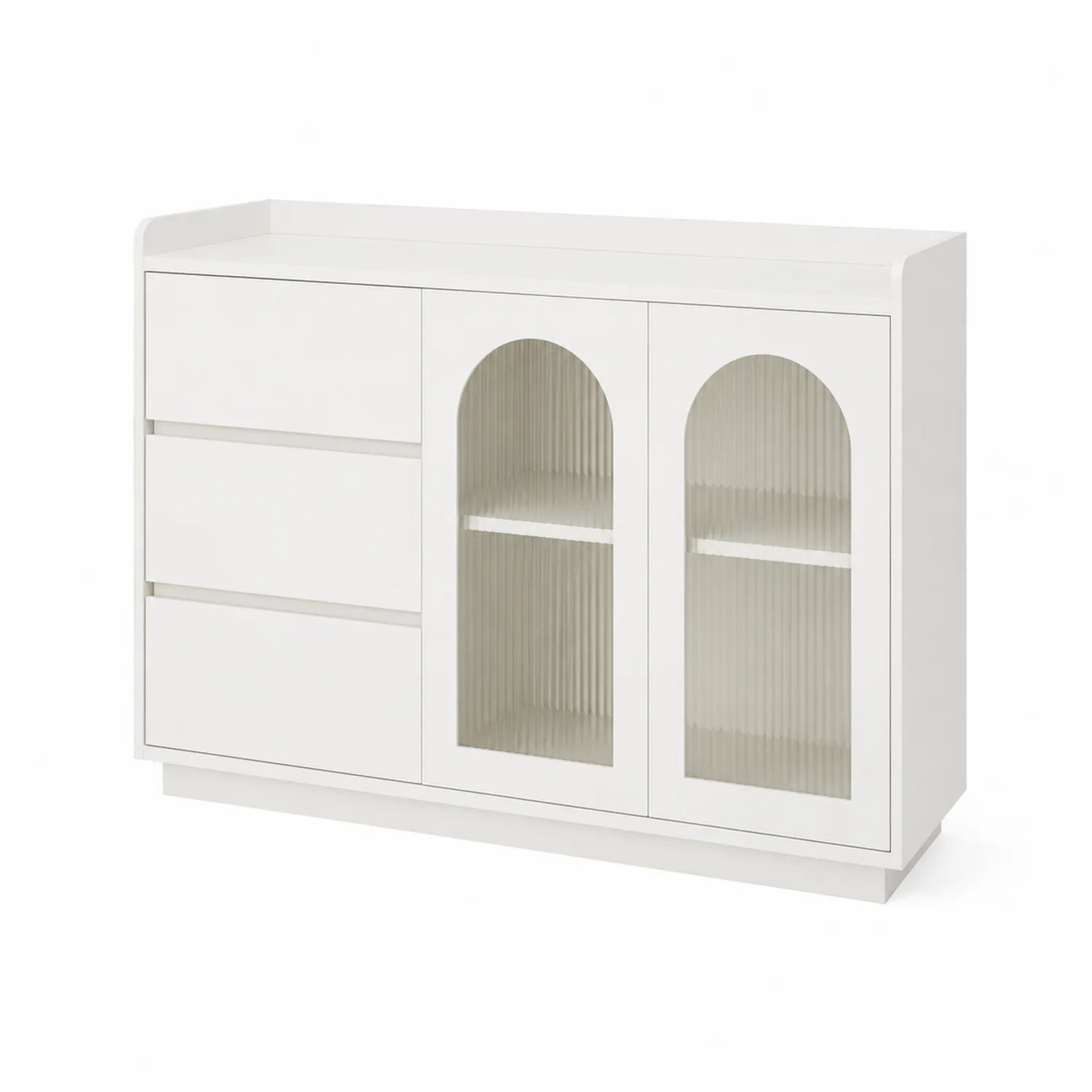 Buffet en MDF avec portes en verre trempé et tiroirs 120x40x80 cm