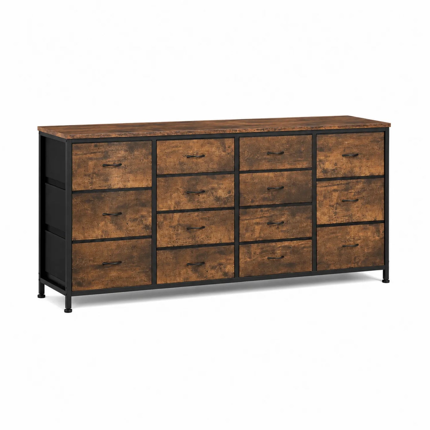 Commode en bois et métal avec 12 tiroirs marron et noir