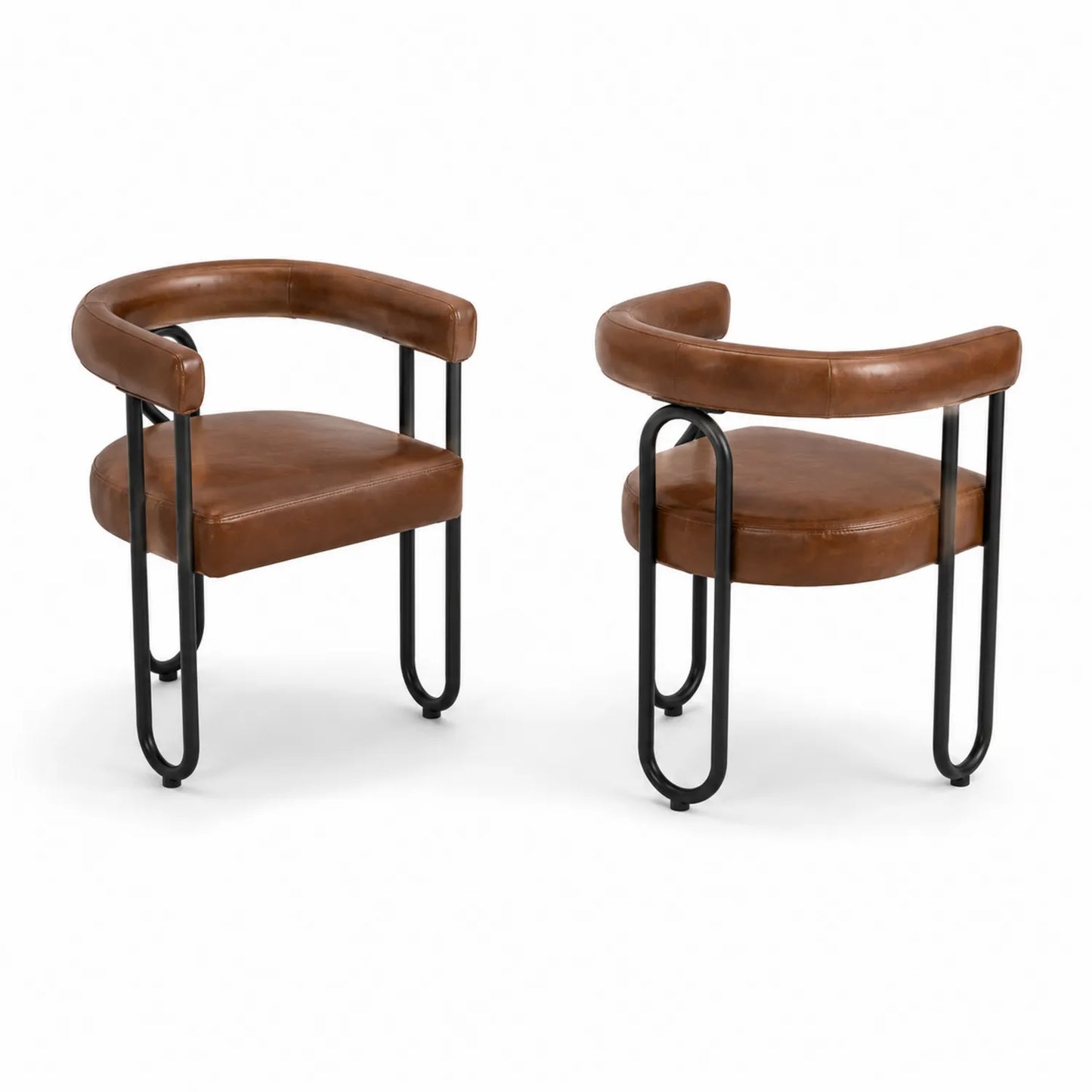 Chaises en cuir PU brun avec cadre en métal, lot de 2