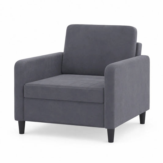 Fauteuil en velours Gris avec pieds en bois