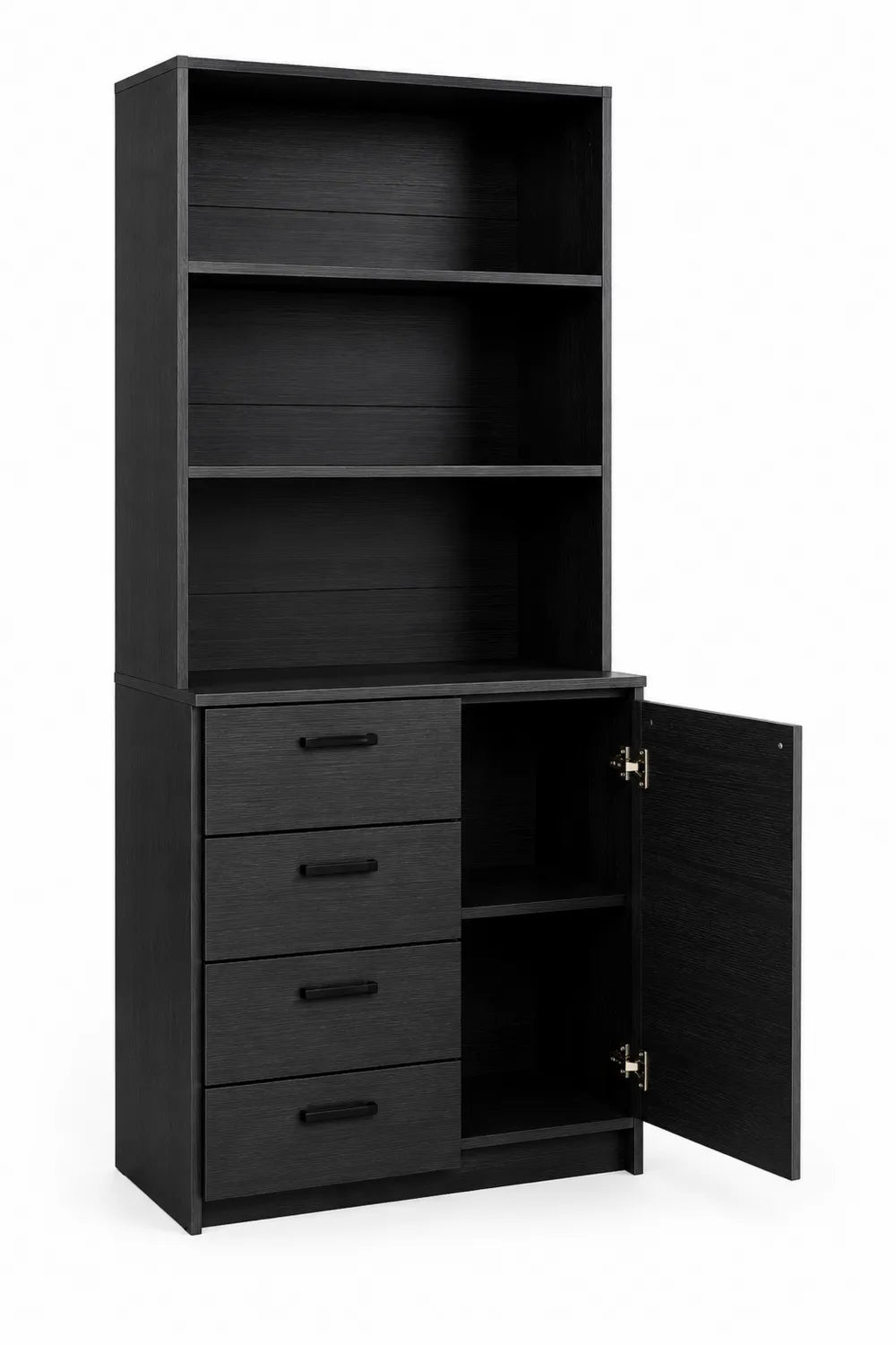 Bibliothèque en Bois Noir avec Étagères et Tiroirs 180x80x30 cm