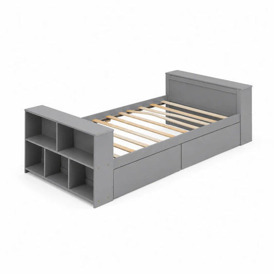 Lit simple en bois avec rangement intégré Gris 200x90 cm
