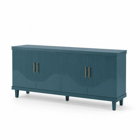 Buffet quatre portes bois et métal Bleu Canard 180x40x75 cm