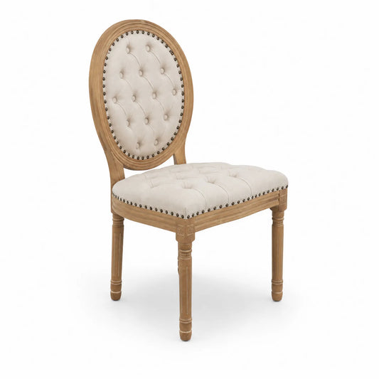 Chaise en bois avec dossier capitonné en tissu beige