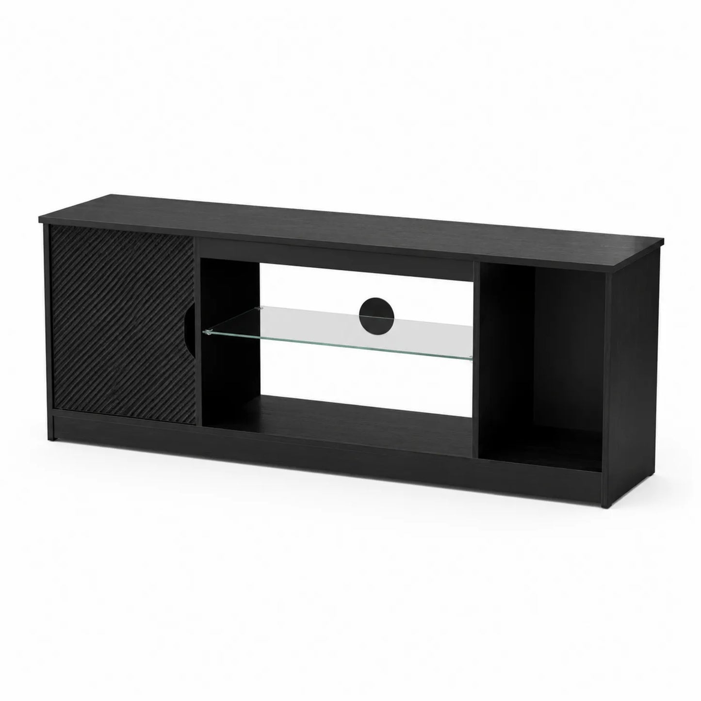 Meuble TV en bois noir avec étagère en verre trempé