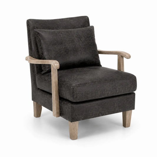 Fauteuil en cuir synthétique noir avec structure en bois