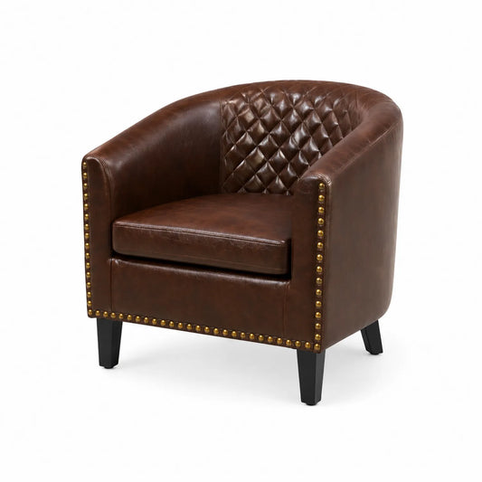 Fauteuil en cuir synthétique marron avec clous décoratifs