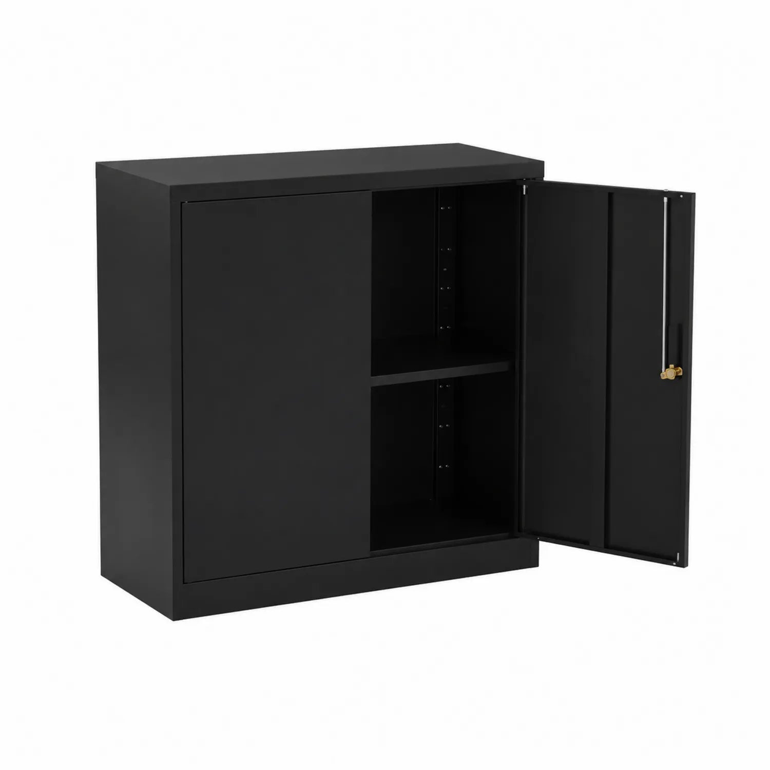 Armoire de bureau en métal noir avec portes et étagères réglables