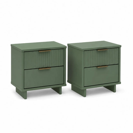 Lot de 2 tables de chevet en bois vert avec deux tiroirs