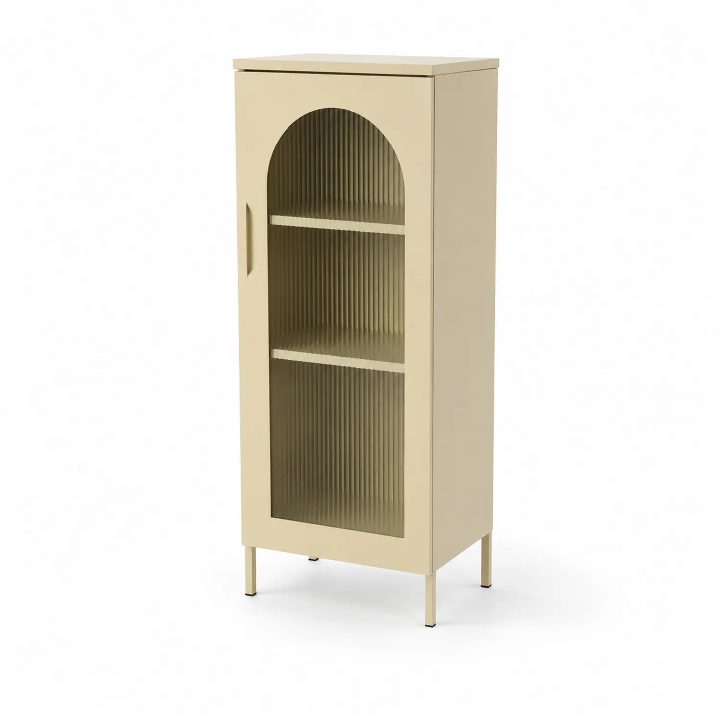 Armoire en métal beige avec porte en verre