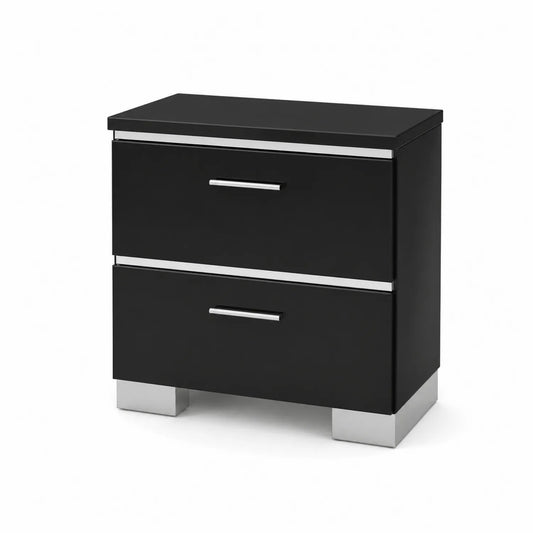 Table de chevet 2 tiroirs en MDF et acier Noir