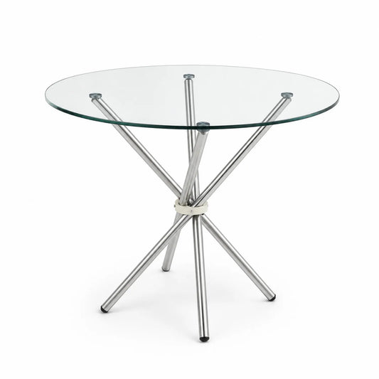 Table ronde en verre trempé et acier inoxydable diamètre 90 cm