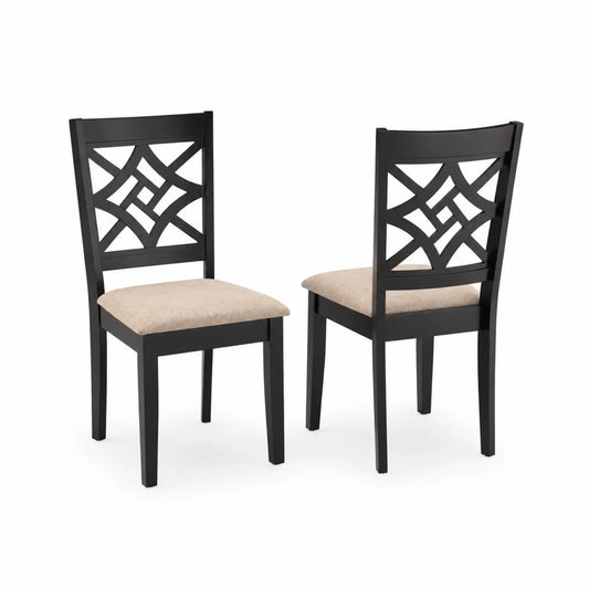Lot de 2 chaises en bois noir et tissu beige