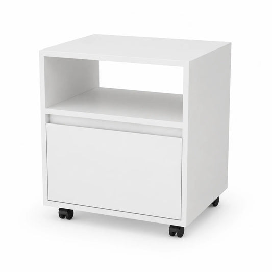 Table de chevet en MDF Blanc avec roulettes