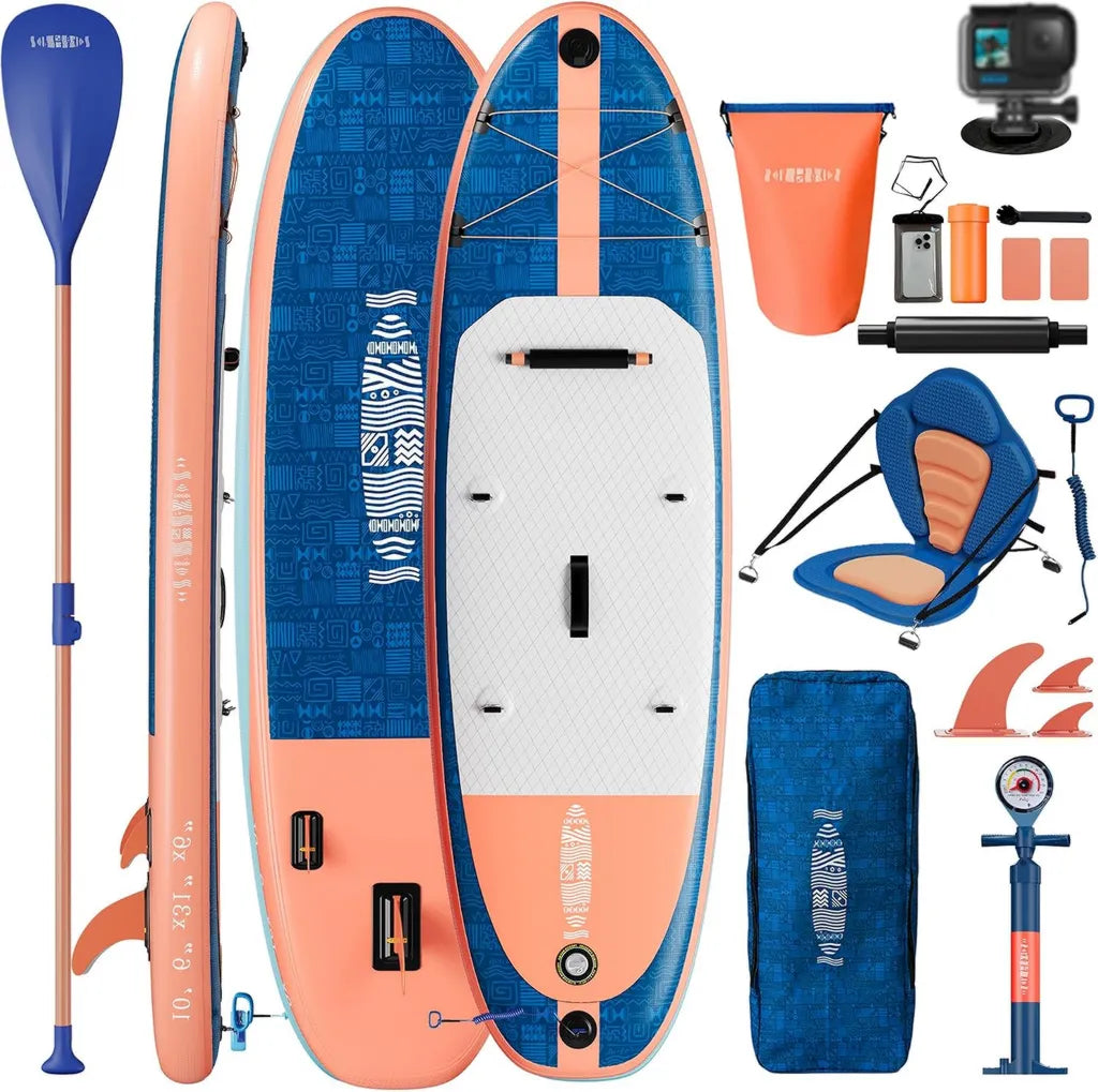 Planche ¨¤ Paddle Gonflable 320cm pour Adultes, 2-en-1 avec Si¨¨ge et Accessoires, Charge Maximale 130kg - Parfaite pour Surf, P¨ºche, et Yoga