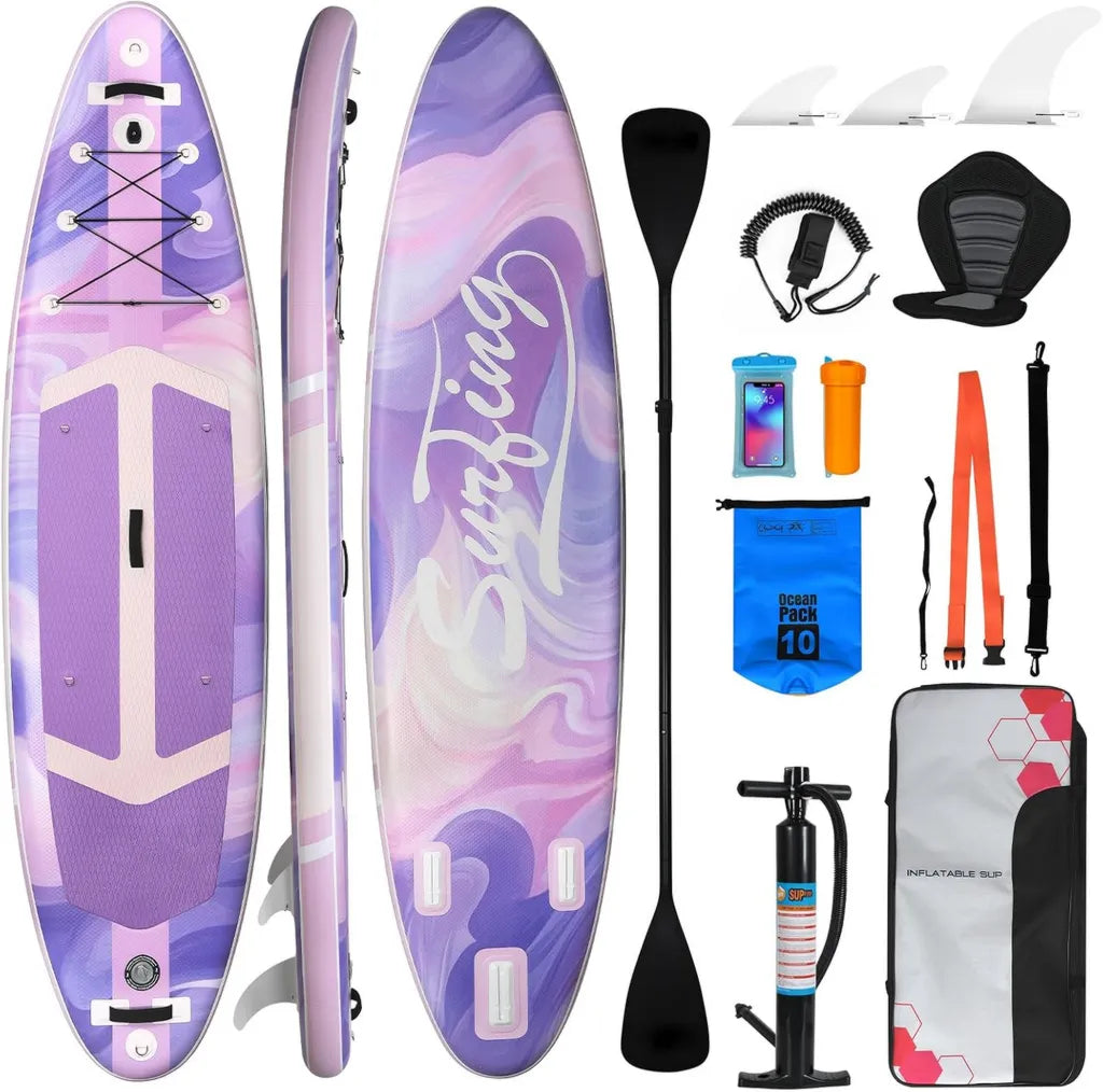 Ensemble Complet YU YUSING - Paddle Gonflable 335cm pour Adultes, Planche SUP pour Deux, Si¨¨ge Kayak, Pagaie en Aluminium, Support Cam¨¦ra, Pompe Incluse, Capacit¨¦ 150 kg