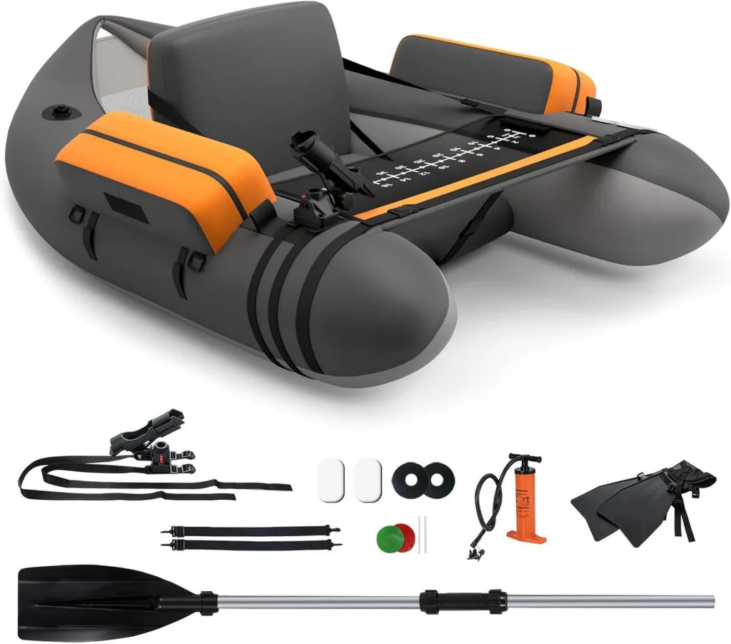 COSTWAY Bateau Gonflable de P¨ºche avec Palmes, Pagaies en Aluminium et Accessoires R¨¦glables, Charge Maximale 150 KG