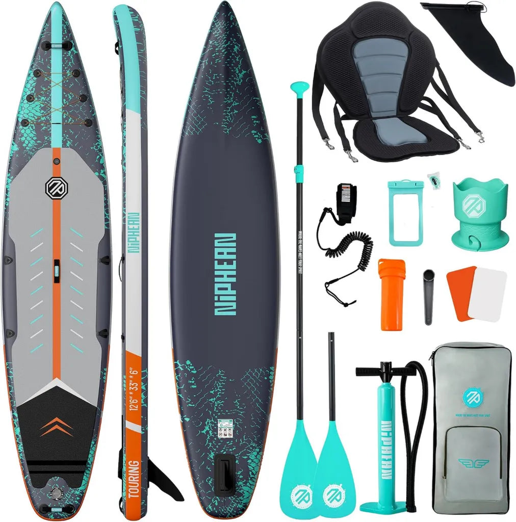 Planche ¨¤ Pagayer Gonflable 380cm Niphean, Charge 280kg, Kit Complet avec Accessoires et Repose-pied, Pour Adultes et Adolescents, Id¨¦al pour Surf Rapide et D¨¦butants