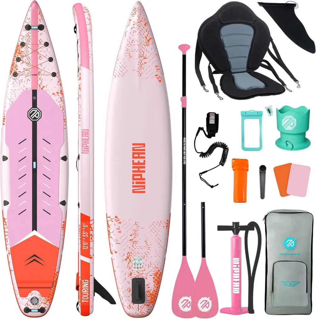 Planche de Paddle Gonflable 380cm Niphean, 280kg Capacit¨¦, Id¨¦ale pour le Surf Rapide avec Accessoires Complets et Coussin de Pied, Convient pour Adultes et Jeunes D¨¦butants