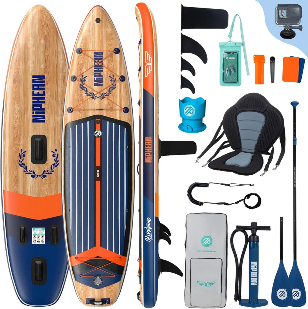 Planche de Paddle Gonflable G¨¦ante pour Famille, 2+1 Personnes, avec Aileron et Housse ¨¦tanche