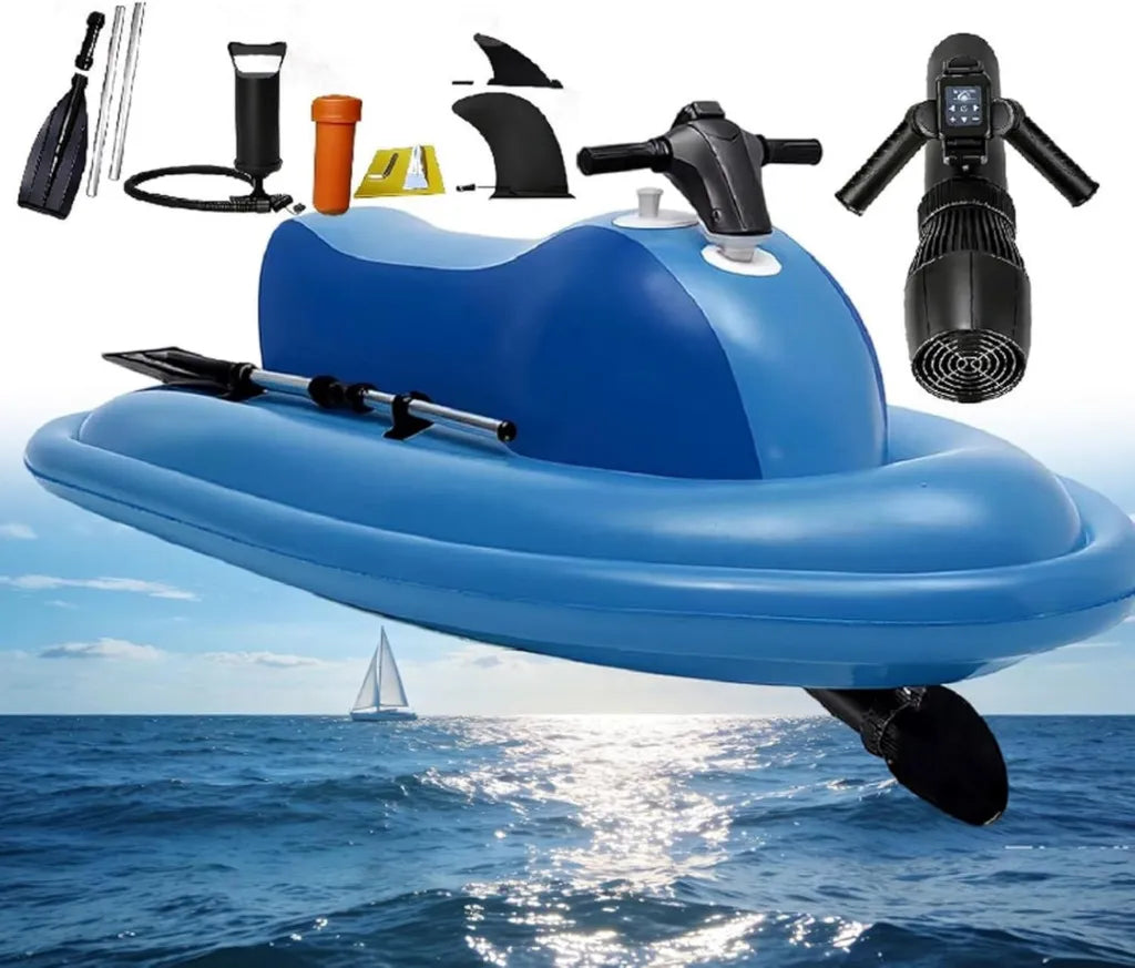 Bateau Gonflable ¨¦lectrique 500W, Autonomie 130 Min, 10 Vitesses, Double Aileron ¨C Pour Piscine, Lac, Oc¨¦an